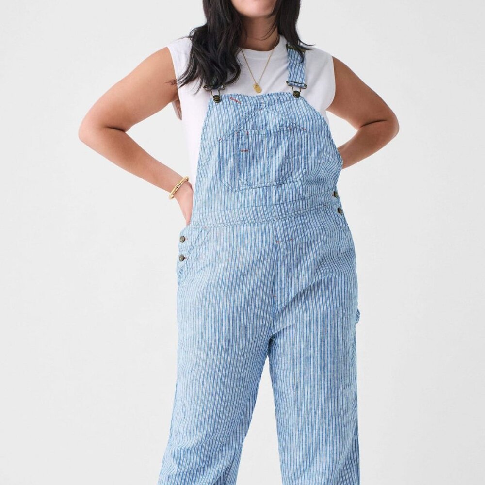 NWT Faherty Linen Mechanic Overall In Railroad Stripe - Medium